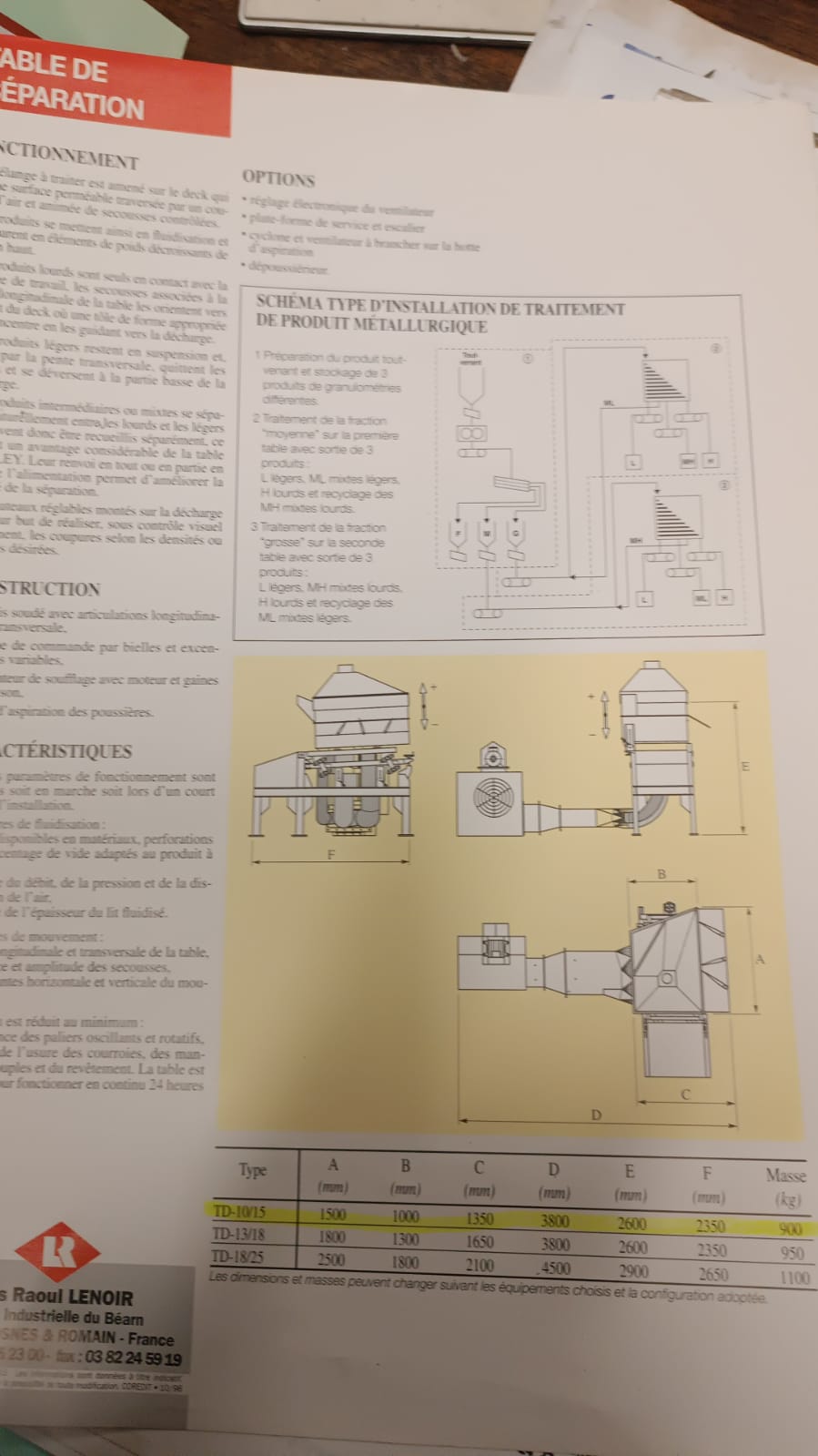 Table densimétrique